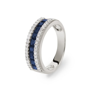 Damenring 750/18 K Weissgold mit Diamanten 0.31 ct H/si und Saphire Ø 54