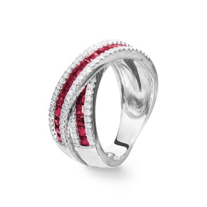 Bague or gris 750/18 ct avec diamants 0.56 ct H/Si et rubis