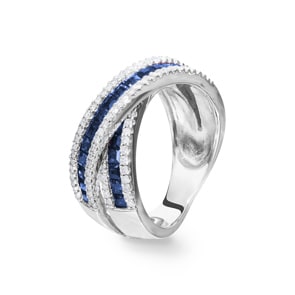Damenring 750/18 K Weissgold mit Diamanten 0.56 ct H/Si und Saphire