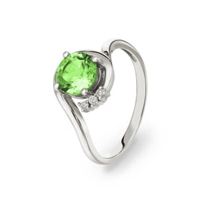 Damenring 750/18 K Weissgold mit Peridot und Diamanten 0.04 ct H/si, Ø 55