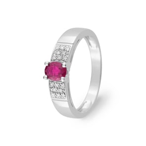 Bague or gris 750/18 ct avec rubis 0.44ct. et diamants 0.04ct.