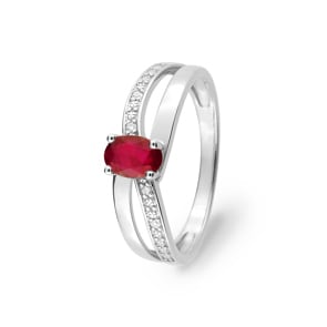 Damenring 750/18 K Weissgold mit Rubin 0.62ct. und Diamanten 0.02ct.