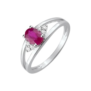 Damenring 750/18 K Weissgold mit Rubin oval & Diamanten 0.08ct.