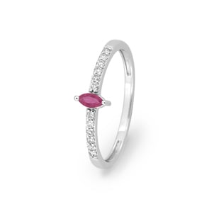 Damenring 750/18 K Weissgold mit Rubin oval & Diamanten 0.10 ct.