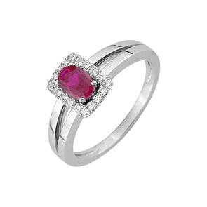Damenring 750/18 K Weissgold mit Rubin oval & Diamanten 0.13 ct.