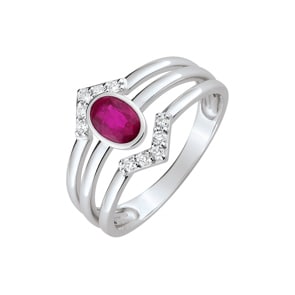 Damenring 750/18 K Weissgold mit Rubin oval & Diamanten 0.13ct.
