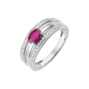 Damenring 750/18 K Weissgold mit Rubin oval & Diamanten 0.21 ct.