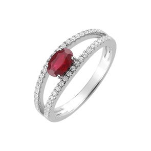Damenring 750/18 K Weissgold mit Rubin oval & Diamanten 0.22ct.