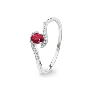 Damenring 750/18 K Weissgold mit Rubin oval und Diamanten 0.07 ct H/si
