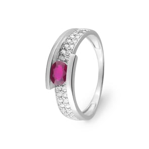 Damenring 750/18 K Weissgold mit Rubin oval und Zirkonia
