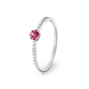 Bague or gris 750/18 ct avec rubis ronde & diamants 0.07 ct H/si