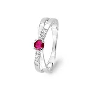 Damenring 750/18 K Weissgold mit Rubin rund und Zirkonia