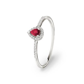 Bague or gris 750/18 ct avec rubis poire et diamants 0.08 ct H/si