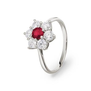Damenring 750/18 K Weissgold mit Rubin und Zirkonia