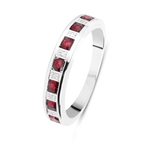 Damenring 750/18 K Weissgold mit Rubinen 0.58ct. und Diamanten 0.02ct.