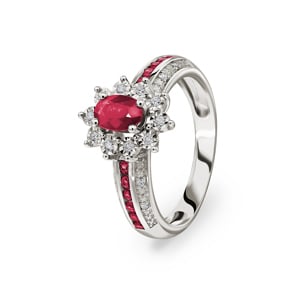 Damenring 750/18 K Weissgold mit Rubinen 0.86ct. und Diamanten 0.09ct.