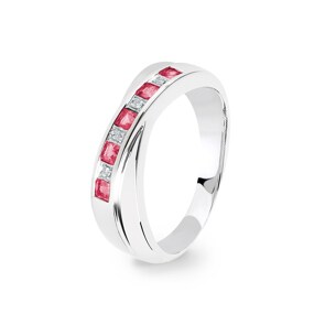 Bague or gris 750/18 ct avec rubis et diamants 0.02 ct H/si, Ø 56