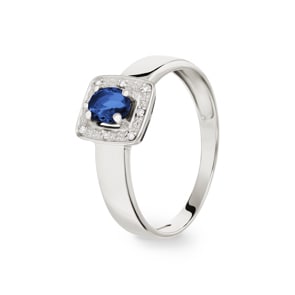 Damenring 750/18 K Weissgold mit Saphir 0.47ct. und Diamanten 0.02ct.