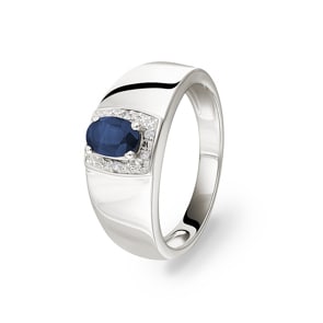 Damenring 750/18 K Weissgold mit Saphir 0.56ct. und Diamanten 0.02ct.