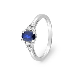 Damenring 750/18 K Weissgold mit Saphir 0.56ct. und Diamanten 0.04ct.