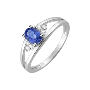 Damenring 750/18 K Weissgold mit Saphir oval & Diamanten 0.08ct.