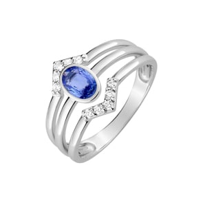 Damenring 750/18 K Weissgold mit Saphir oval & Diamanten 0.13ct.