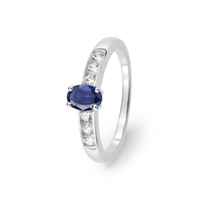 Damenring 750/18 K Weissgold mit Saphir oval & Zirkonia