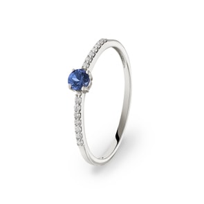 Damenring 750/18 K Weissgold mit Saphir rund & Diamanten 0.07 ct H/si