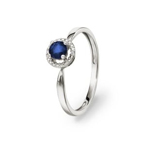 Damenring 750/18 K Weissgold mit Saphir rund & Zirkonia