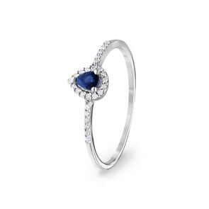 Damenring 750/18 K Weissgold mit Saphir Tropfen und Diamanten 0.08 ct H/si