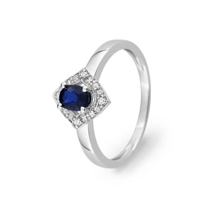 Damenring 750/18 K Weissgold mit Saphir und Diamanten 0.04ct.