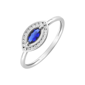 Damenring 750/18 K Weissgold mit Saphir und Zirkonia, Marquise