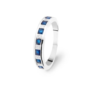 Damenring 750/18 K Weissgold mit Saphiren 0.58ct. und Diamanten 0.02ct.