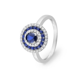 Damenring 750/18 K Weissgold mit Saphiren 0.91ct. und Diamanten 0.13ct.