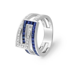 Damenring 750/18 K Weissgold mit Saphiren 1.15ct. & Diamanten 0.11ct.