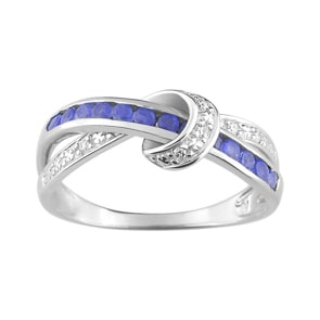 Ring 750/18 K White Gold with round Sapphires & Diamonds 0.03ct.