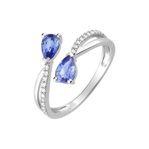 Damenring 750/18 K Weissgold mit Saphiren Tropfen & Diamanten 0.13 ct.