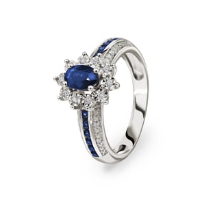Damenring 750/18 K Weissgold mit Saphiren und Diamanten 0.09ct.