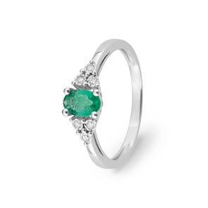 Damenring 750/18 K Weissgold mit Smaragd 0.42ct. und Diamanten 0.04ct.