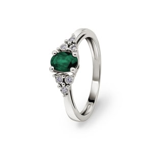 Damenring 750/18 K Weissgold mit Smaragd 0.42ct. und Diamanten 0.04ct.