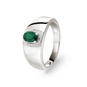 Damenring 750/18 K Weissgold mit Smaragd 0.43ct. und Diamanten 0.02ct.