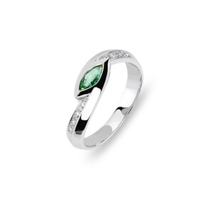 Damenring 750/18 K Weissgold mit Smaragd & Diamanten 0.05 ct H/si, Ø 56