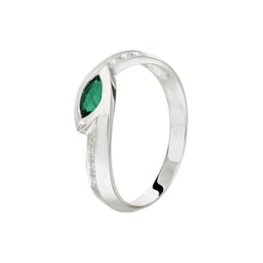 Damenring 750/18 K Weissgold mit Smaragd & Diamanten 0.05 ct H/si, Ø 56