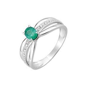 Damenring 750/18 K Weissgold mit Smaragd oval & Diamanten 0.03ct.
