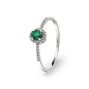 Bague or gris 750/18 ct avec émeraude ovale & diamants 0.08 ct H/si
