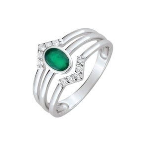 Damenring 750/18 K Weissgold mit Smaragd oval & Diamanten 0.13ct.