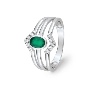 Damenring 750/18 K Weissgold mit Smaragd oval & Diamanten 0.13ct.