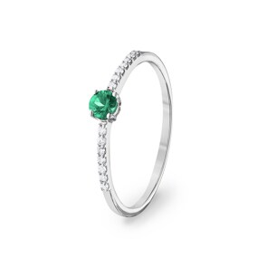 Bague or gris 750/18 ct avec émeraude ronde & diamants 0.07 ct H/si