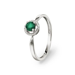 Bague or gris 750/18 ct avec émeraude ronde & zircones
