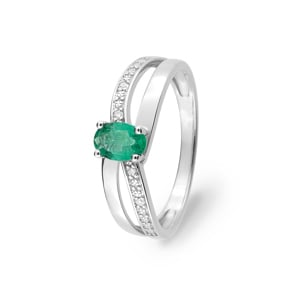 Damenring 750/18 K Weissgold mit Smaragd und Diamanten 0.02ct.